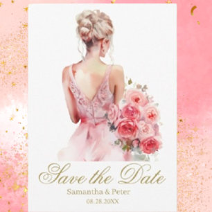 Invitation Robe de mariée aquarelle à l'eau de rose florale C