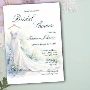 Invitation Robe de Mariée Aquarelle Bleue Baby Shower