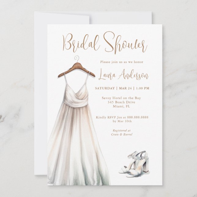 Invitation Robe de mariée aquarelle Shower de mariage (Devant)