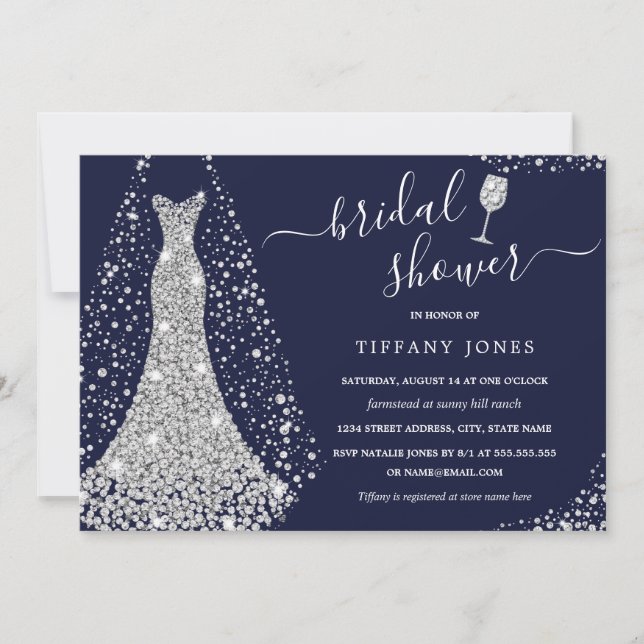 Invitation Robe de mariée argentée Navy Shower Bridale  (Devant)