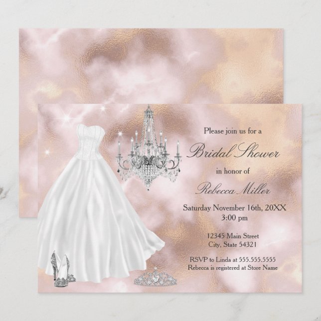 Invitation Robe de mariée Beige Marbre Blanc pour la Fête de  (Devant / Derrière)