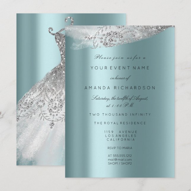 Invitation Robe de mariée blanche douce 16ème diamant gris aq (Devant / Derrière)