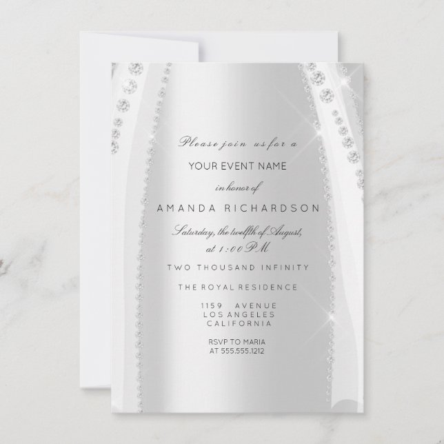 Invitation Robe de mariée blanche rose argentée diamant gris (Devant)