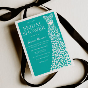Invitation Robe de Mariée Blanche Sarcelle Bordure Shower de