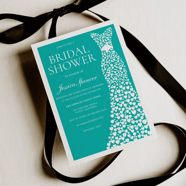 Invitation Robe de Mariée Blanche Sarcelle Bordure Shower de  (Créateur téléchargé)