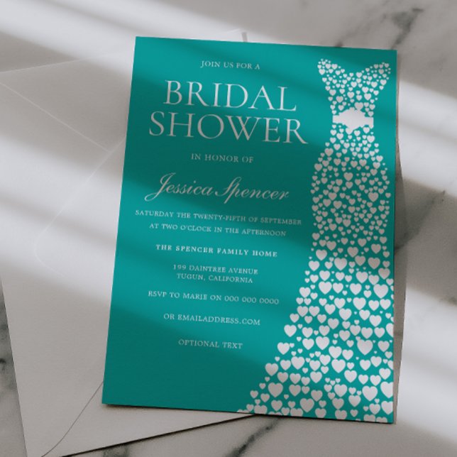 Invitation Robe de Mariée Bleu sarcelle Vert Blanc Lavage de  (Créateur téléchargé)