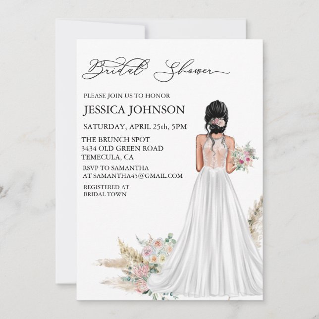 Invitation Robe de mariée chic boho pour la douche nuptiale C (Devant)