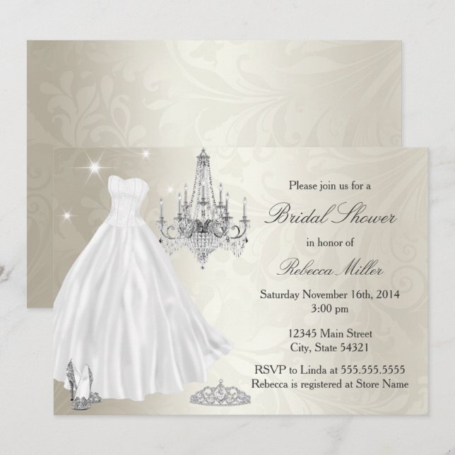 Invitation Robe de mariée chic Crème Blanc Shower (Devant / Derrière)