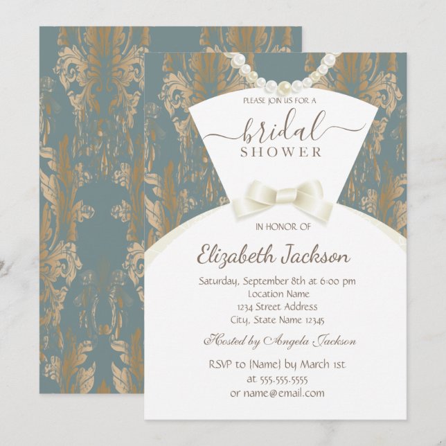 Invitation  Robe de mariée chic damassé Shower de mariage  (Devant / Derrière)