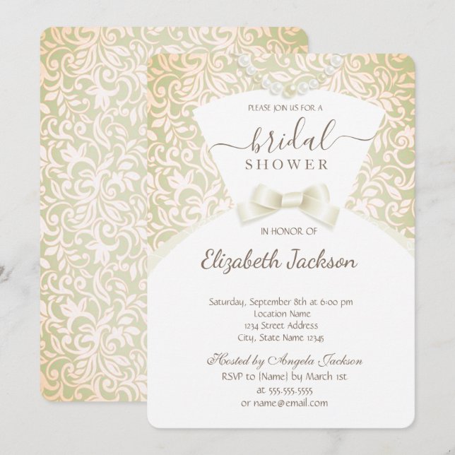 Invitation Robe de mariée chic et élégante Mariage damassé En (Devant / Derrière)