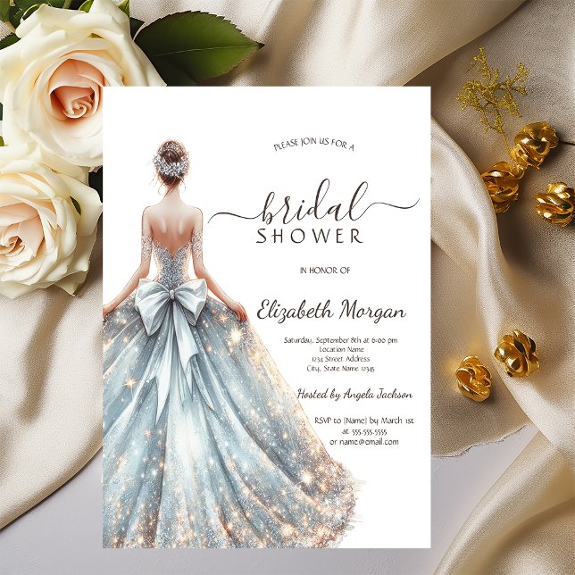 Invitation Robe de mariée chic pailletée or Shower de mariage (Créateur téléchargé)