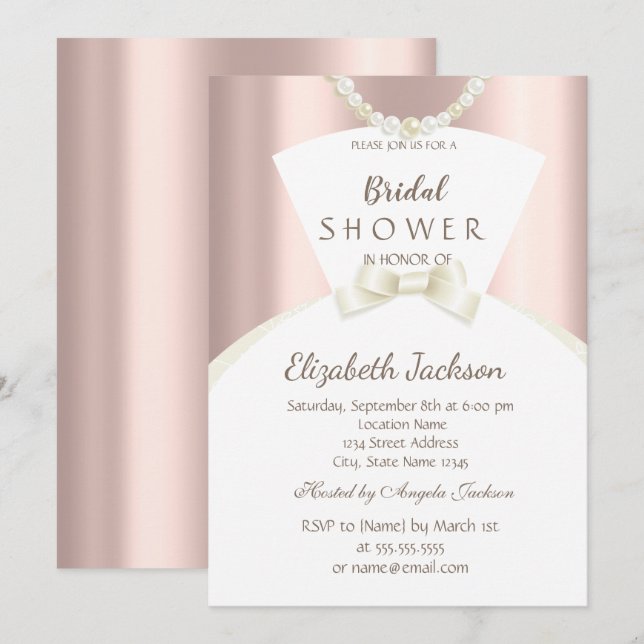 Invitation Robe de mariée chic rose gold bain de mariage (Devant / Derrière)
