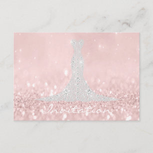 Invitation Robe de mariée Cristaux Diamant Rose Gris Paillett