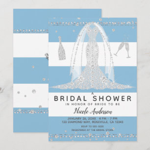 Invitation Robe de mariée diamant bleu nautique Cadeau de dou