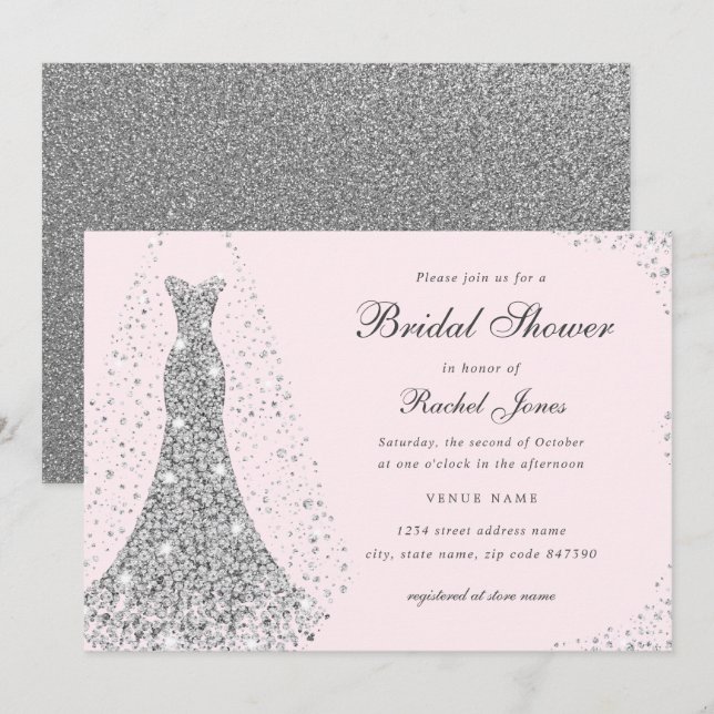 Invitation Robe de mariée diamant élégante Shower  (Devant / Derrière)