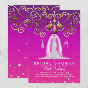 Invitation Robe de Mariée Diamant Glamour Or Rose Cérémonie d