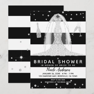 Invitation Robe de mariée diamant noir blanc Bridal Shower