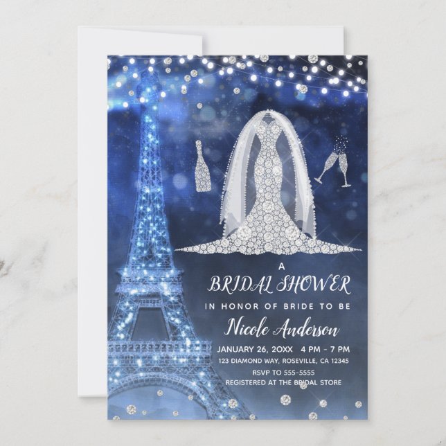Invitation Robe de mariée Diamant Nuit de Paris Bridal Shower (Devant)