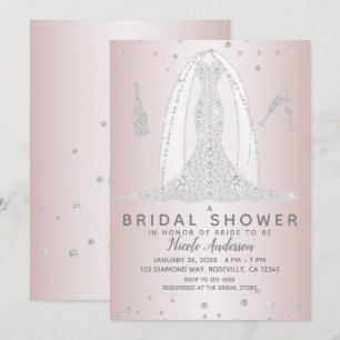 Invitation Robe de Mariée Diamant Rose Blush Lavage de Bride
