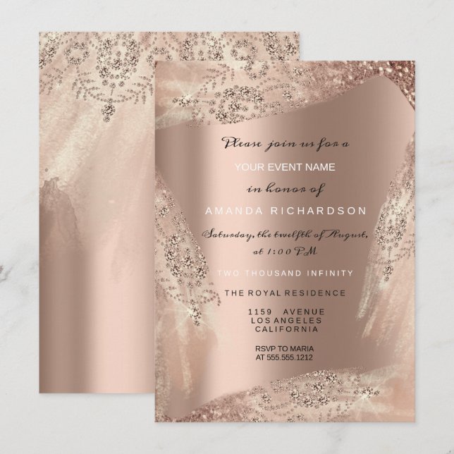Invitation Robe de mariée diamantée or rose scintillante pour (Devant / Derrière)