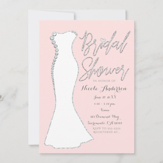 Invitation Robe de Mariée Diamond Bling Rose Enterrement de V (Devant)