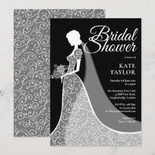 Invitation Robe de mariée élégante en dentelle noire et blanc