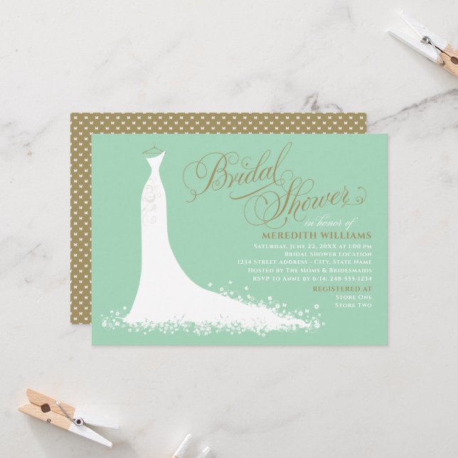 Invitation Robe de Mariée Élégante Menthe Lavande (Devant/Arrière en situation)