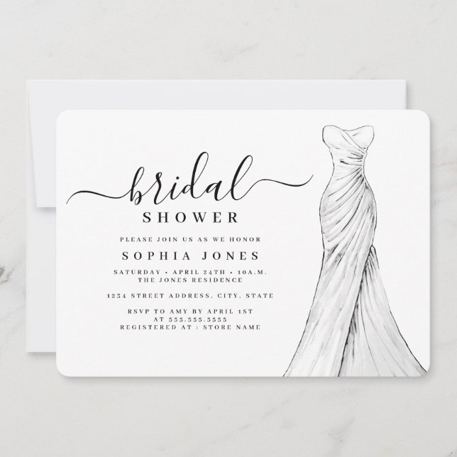 Invitation Robe de mariée élégante moderne pour la douche de  (Devant)