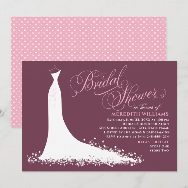 Invitation Robe de Mariée Élégante Rose Bourgogne pour Enterr (Devant / Derrière)
