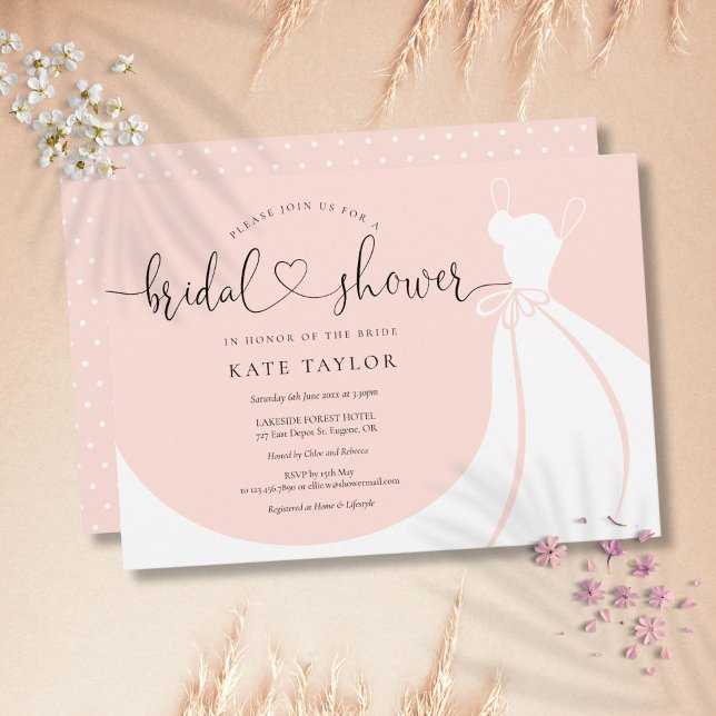 Invitation Robe de Mariée Élégante Rose Pâle Enterrement de V (Elegant Wedding Dress Blush Pink Bridal Shower Invitation)