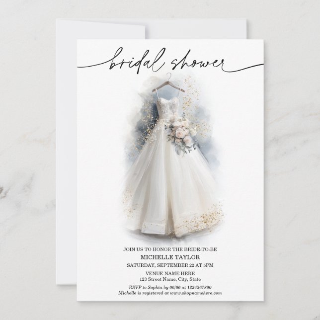 Invitation Robe de mariée élégante simple Roses blanches (Devant)