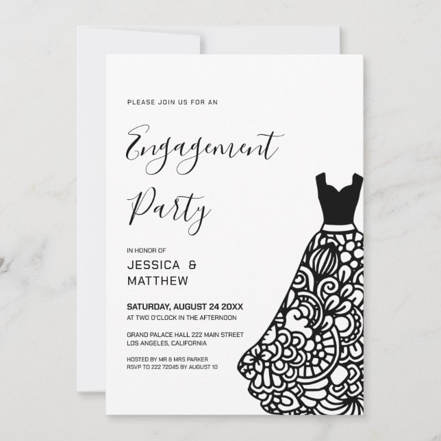 Invitation Robe de mariée en dentelle noire Engagement (Devant)