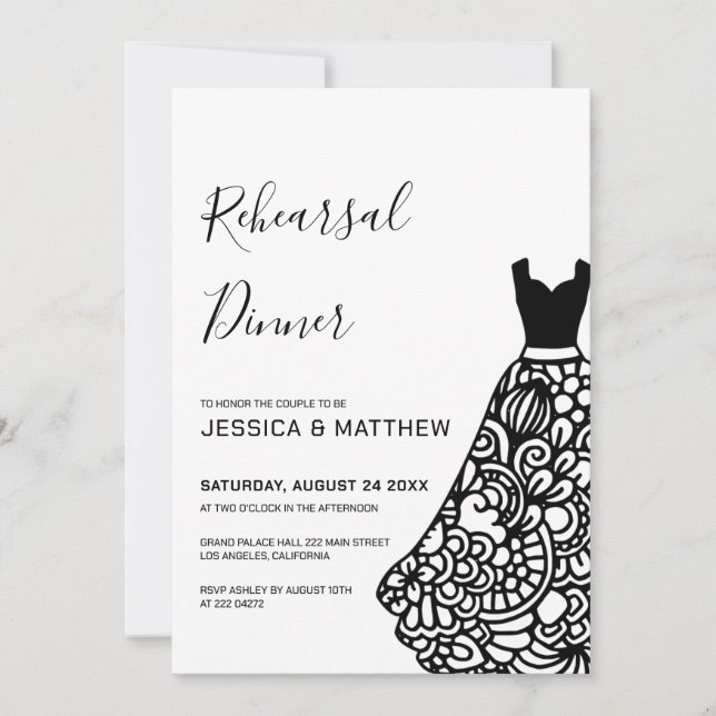 Invitation Robe de mariée en dentelle noire Répétition   (Devant)
