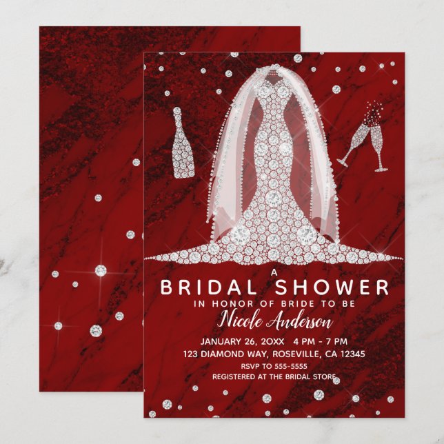 Invitation Robe de mariée en diamant de marbre rouge douche d (Devant / Derrière)