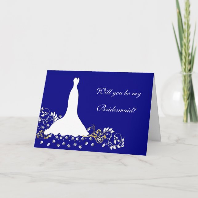 Invitation Robe de mariée, fleurs. volutes sur bleu Demoisell (Devant)