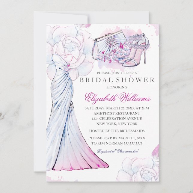 Invitation Robe de mariée florale en cristal rose pour la fêt (Devant)