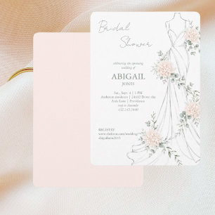 Invitation Robe de Mariée Florale Rose Élégante Bridal Shower