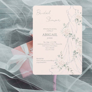 Invitation Robe de Mariée Florale Rose Pâle Élégante pour la