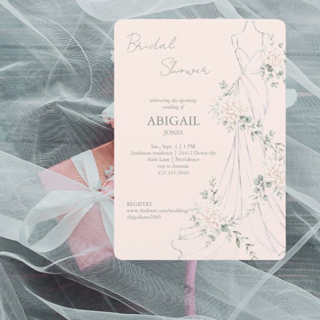 Invitation Robe de Mariée Florale Rose Pâle Élégante pour la  (Créateur téléchargé)