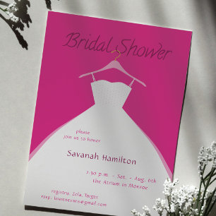 Invitation Robe de mariée fuchsia suspendue Cadeau de douche
