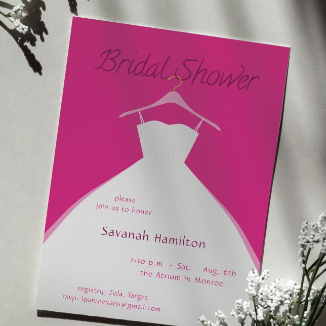 Invitation Robe de mariée fuchsia suspendue Cadeau de douche  (Créateur téléchargé)
