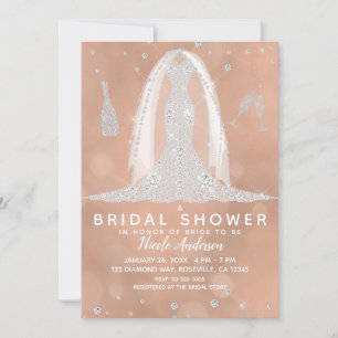 Invitation Robe de Mariée Glam Diamant Peach Shower de Mariag