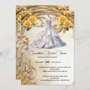 Invitation Robe de mariée jaune roses fleurs luxueuses