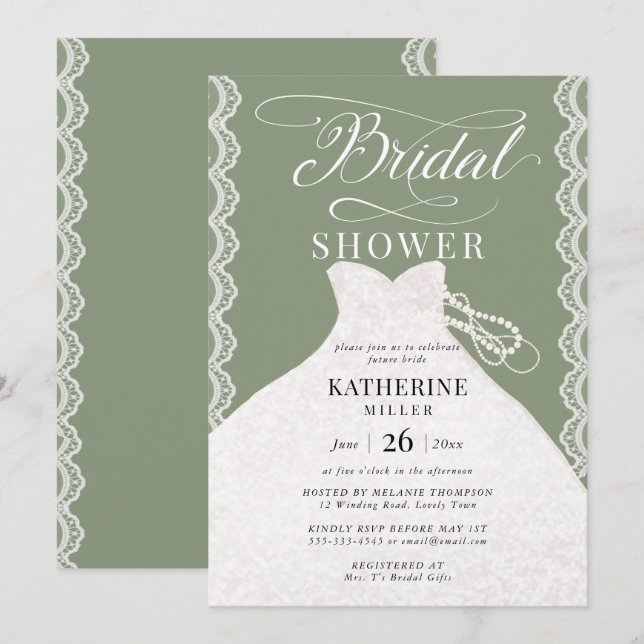Invitation Robe de mariée Lace Pearl Sage Fête des mariées ve (Devant / Derrière)