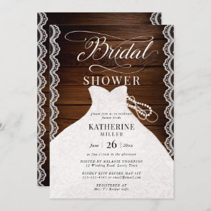 Invitation Robe de mariée Lace Pearls Fête des mariées en boi