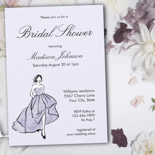 Invitation Robe de mariée lavande Shower de mariage noir et b (Créateur téléchargé)