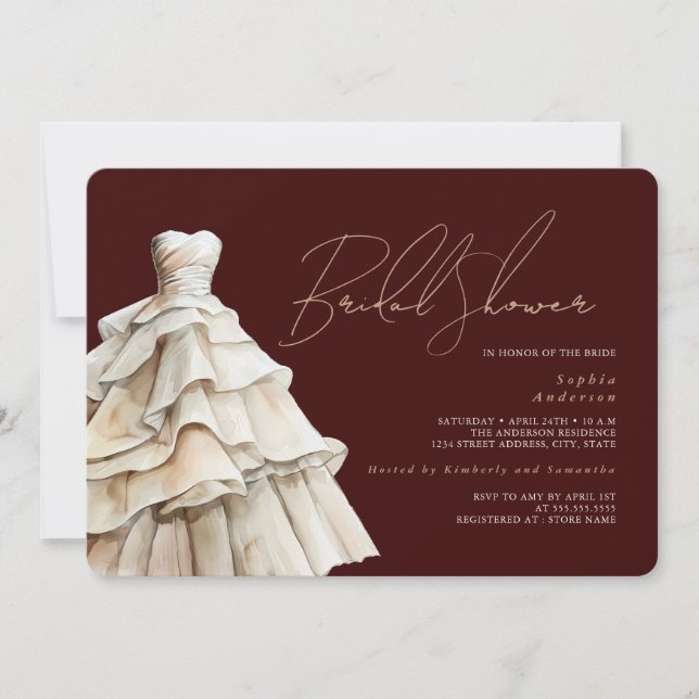 Invitation Robe de mariée moderne bourgogne beige douche de m (Devant)