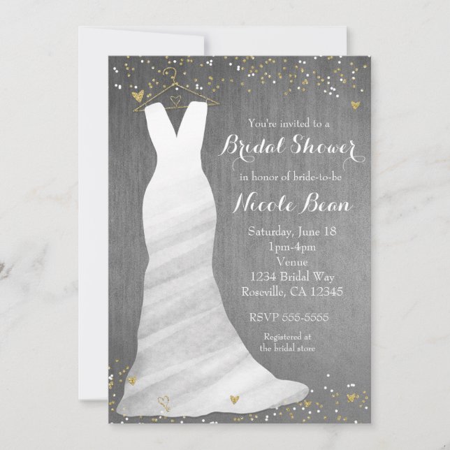 Invitation Robe de Mariée Moderne Confettis Cœurs Enterrement (Devant)
