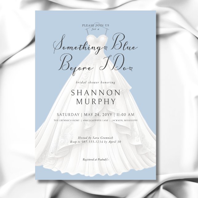 Invitation Robe de Mariée Moderne Quelque Chose de Bleu Enter (Modern Wedding Dress Something Blue Bridal Shower Invitation)