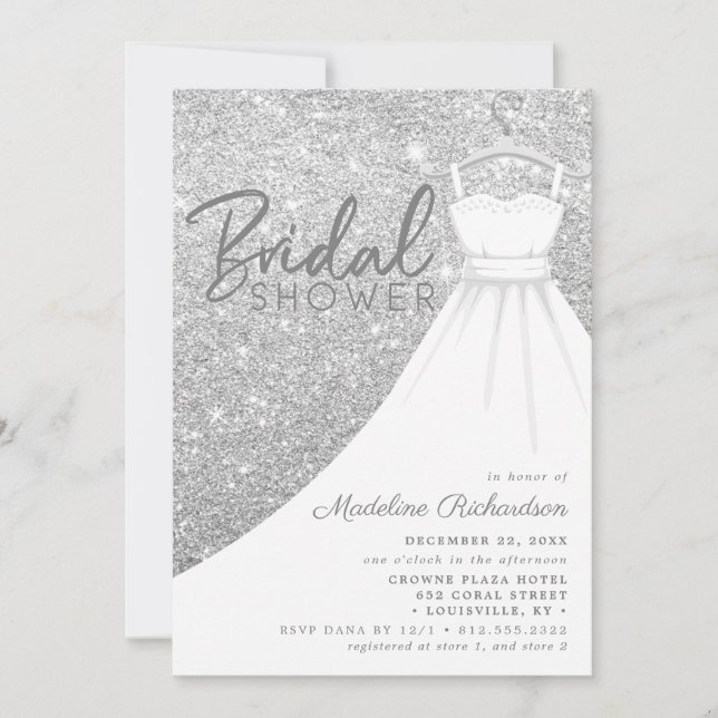 Invitation Robe de mariée pailletée argentée Chic douche de m (Devant)